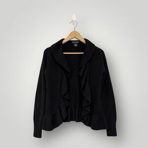 Sofia Cashmere Coquette Ruffled 100% Cashmere Cardigan Sz‎ S Black